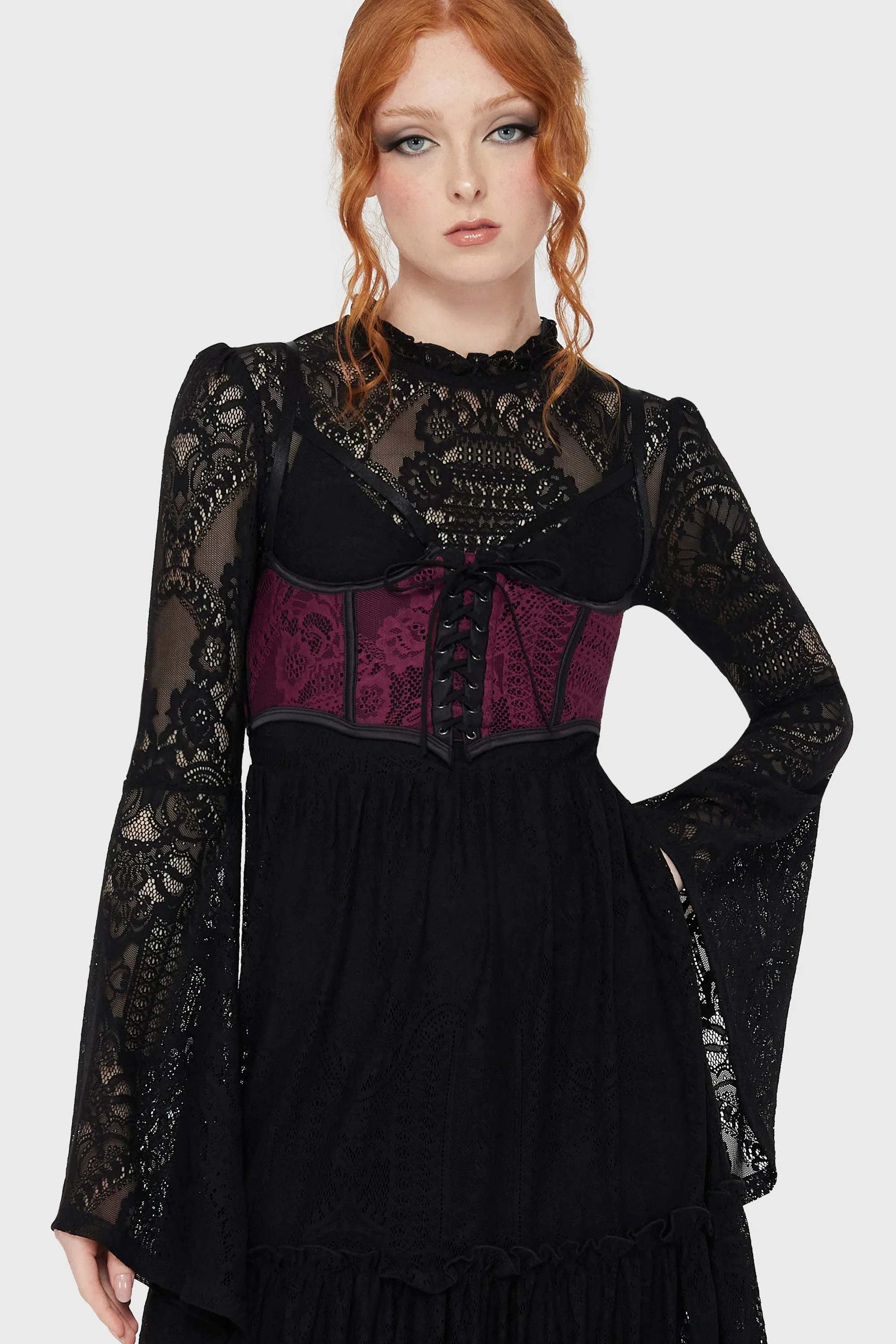 Arden Lace Basque [Plum] AbrasionResistant Finish Button Down Collar Style