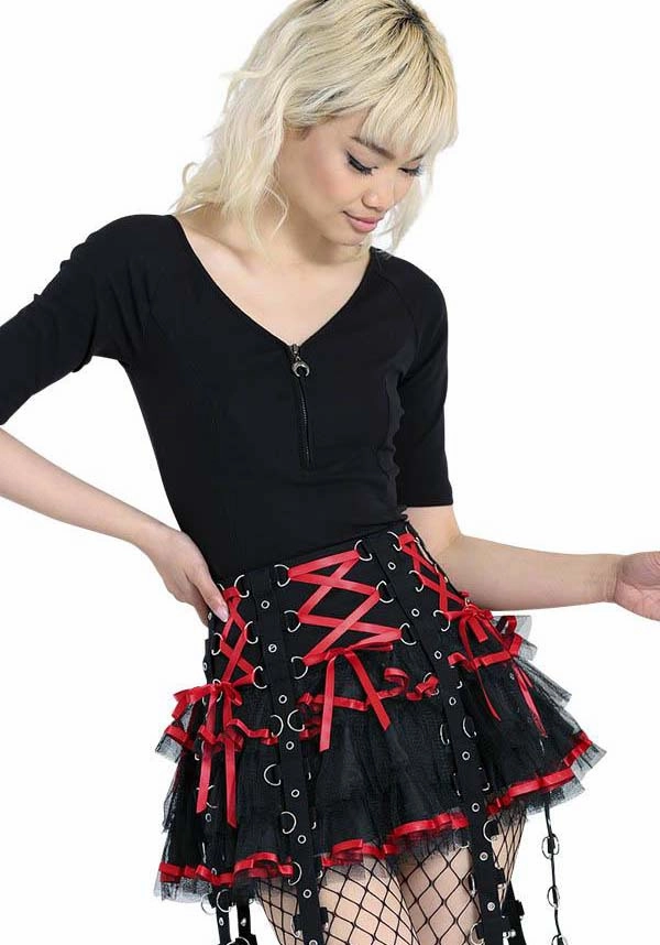 Wrap Closure Seamless Finish Chai [Black/Red] | MINI SKIRT