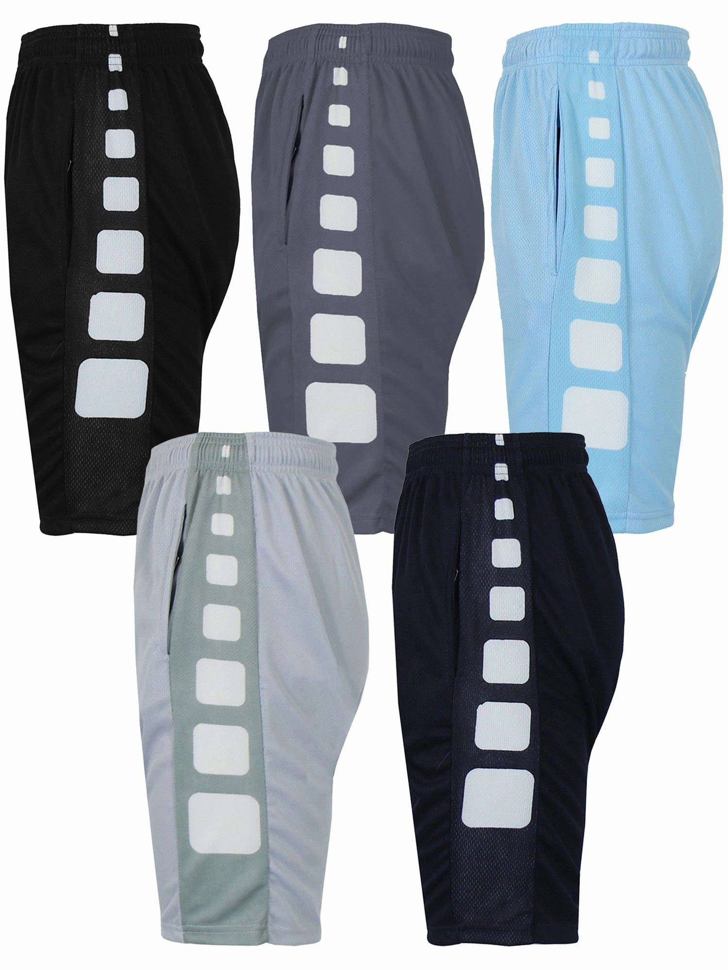 [5 PACK] Men's Active Mesh Moisture Wicking Shorts with Side Design Non slip grip Fun Prints