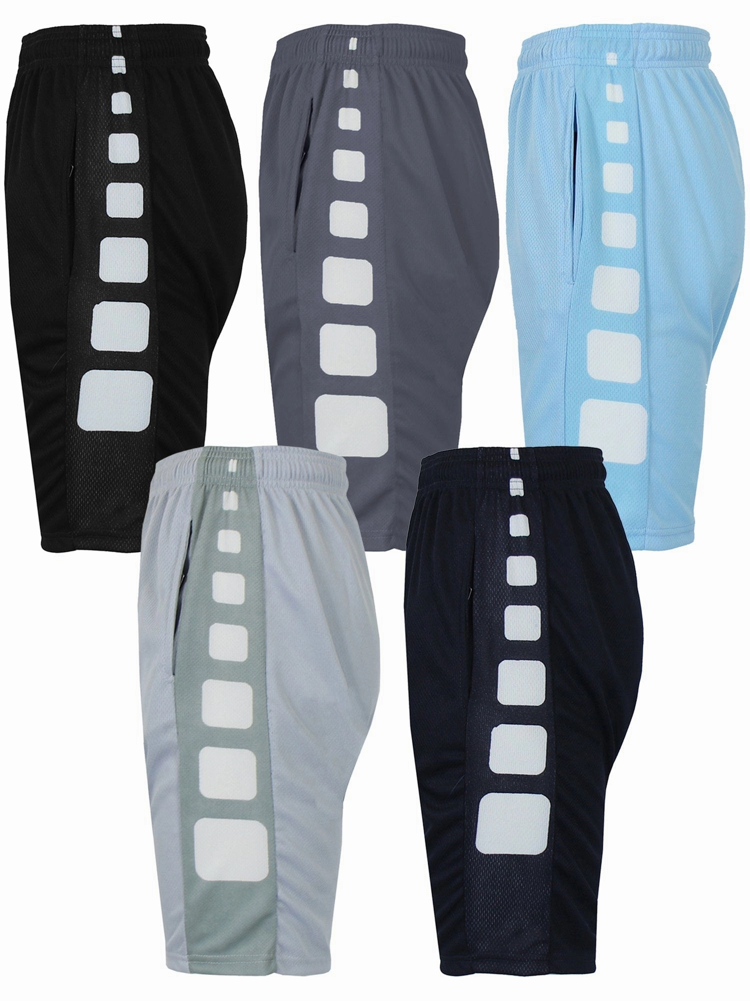 [5 PACK] Men's Active Mesh Moisture Wicking Shorts with Side Design Multi Panel Construction