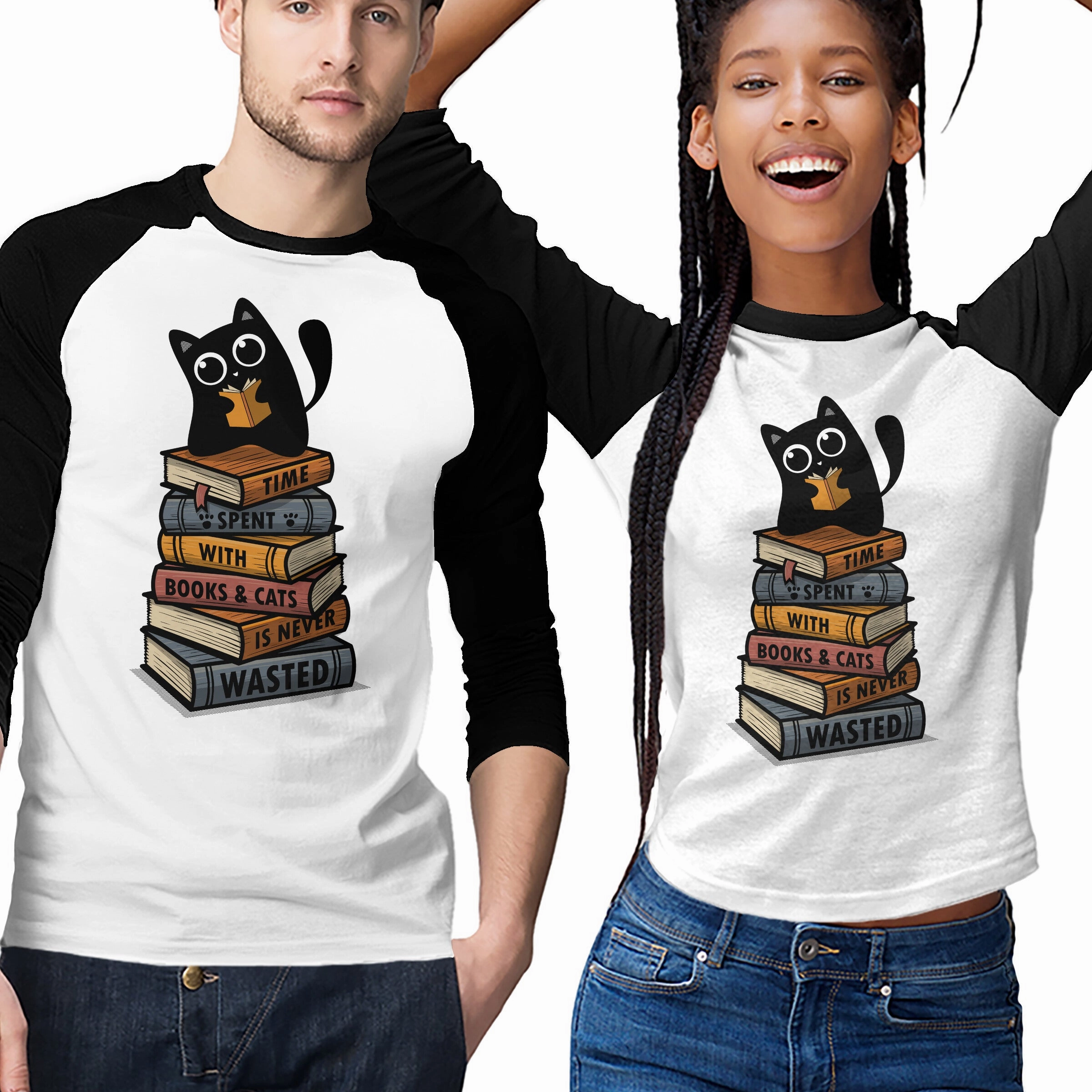 Timeless Design Round neck simplicity Time Spent With Books And Cats