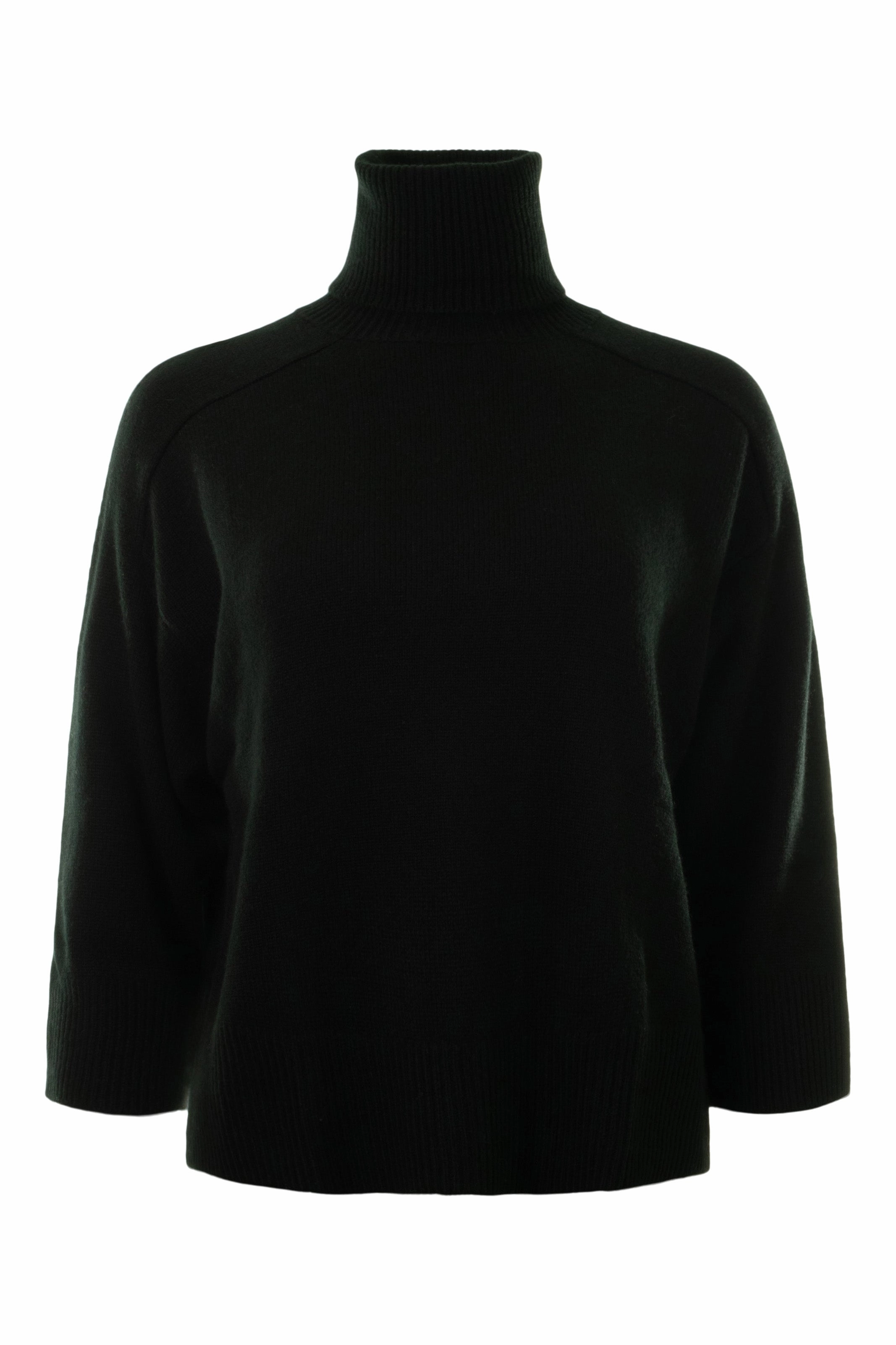 Autumn Cashmere Boxy 3/4 Sleeve Turtleneck in Black Cozy Flex Fit