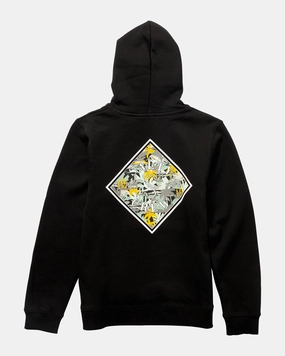 Heavyweight Terry Construction Pockets Choppy Tippet  Hood Fleece Kids - Black