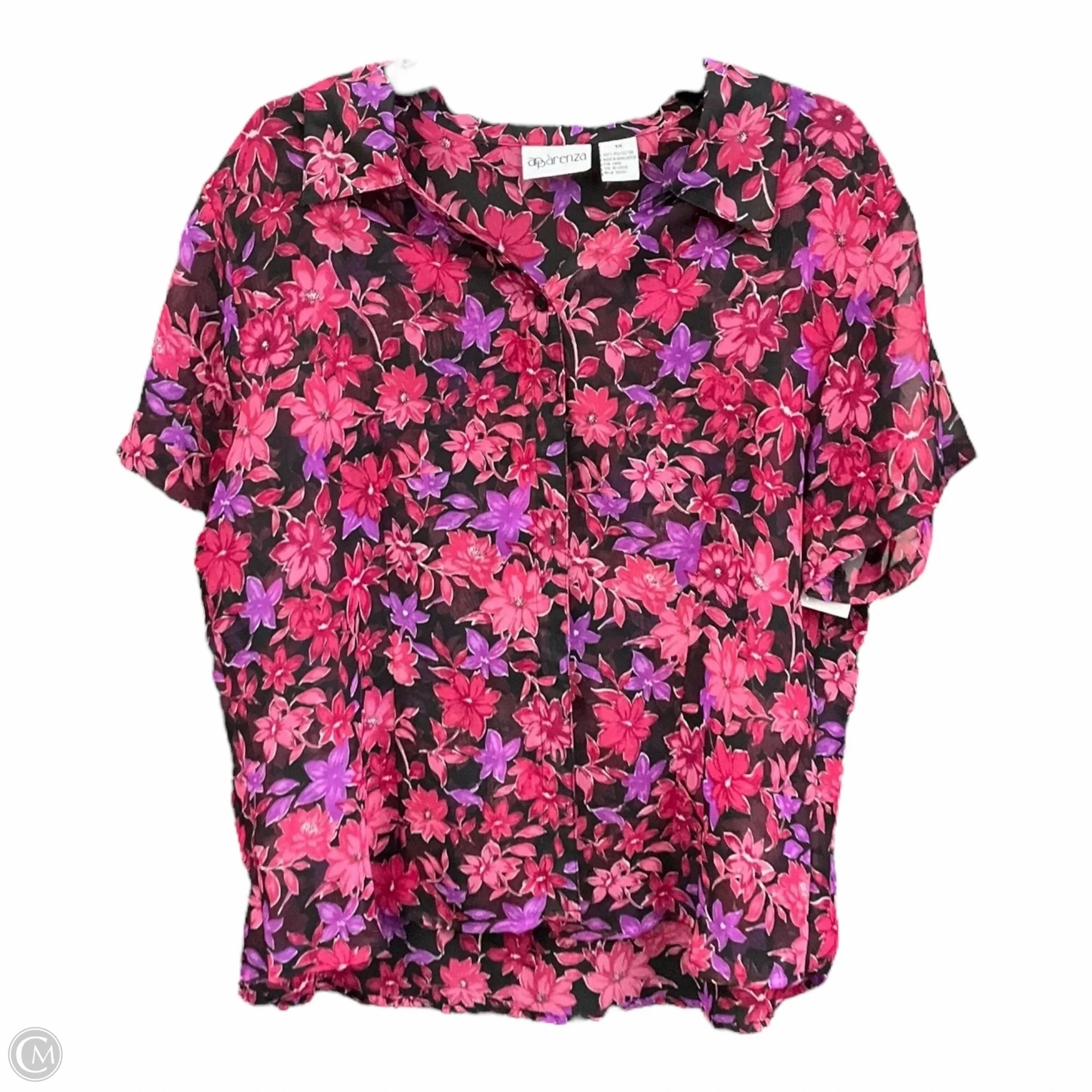 Blouse Short Sleeve By Aparenza In Floral Print, Size: 1x LayeredPanels