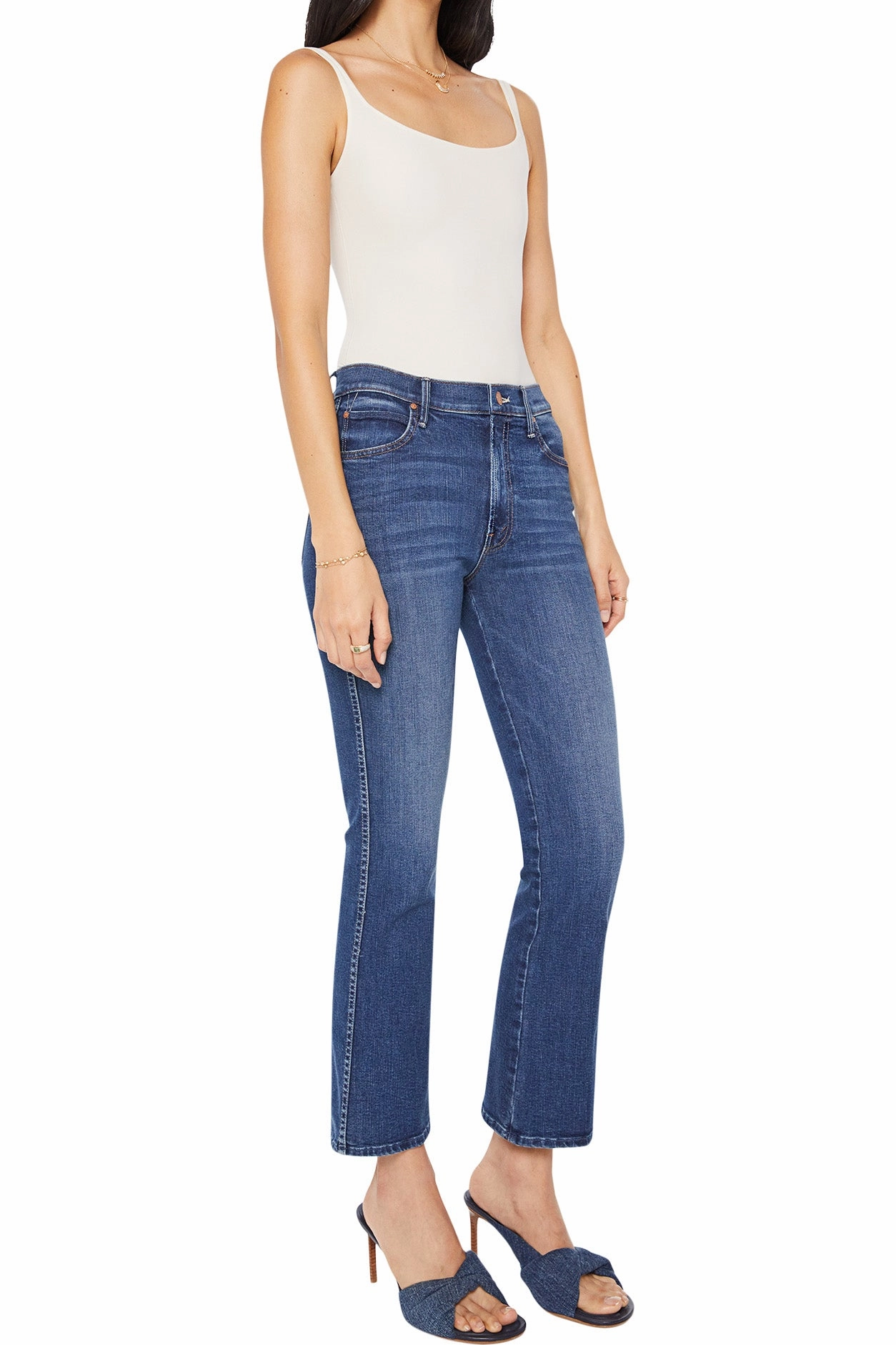 Anti Fade Technology MOTHER Denim Mid Rise Smokin Double Flood in Start Your Engines