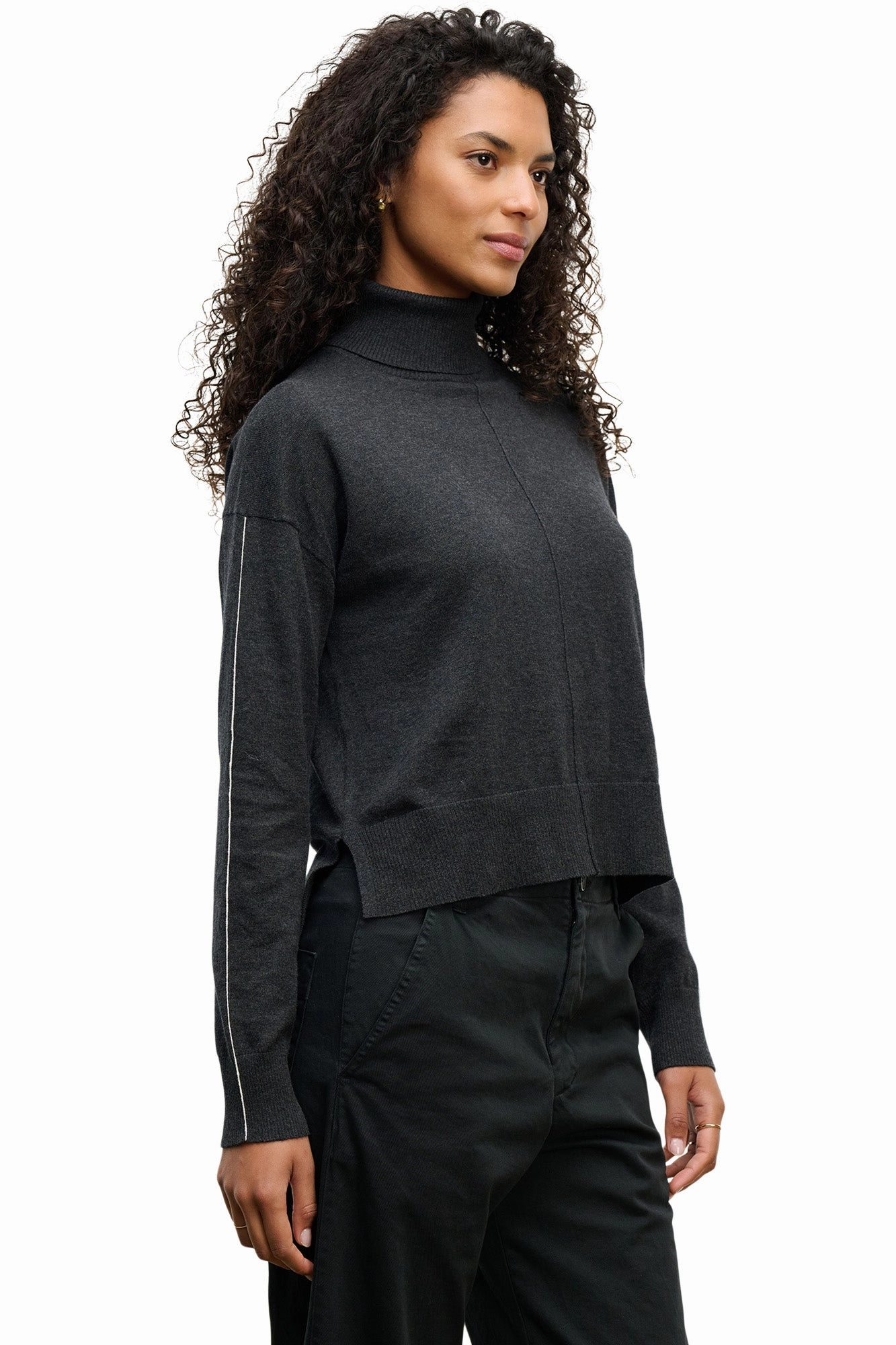 Effortless Layering Wrinkle Resistant Knit Velvet Libra Mockneck Sweater in Cinder