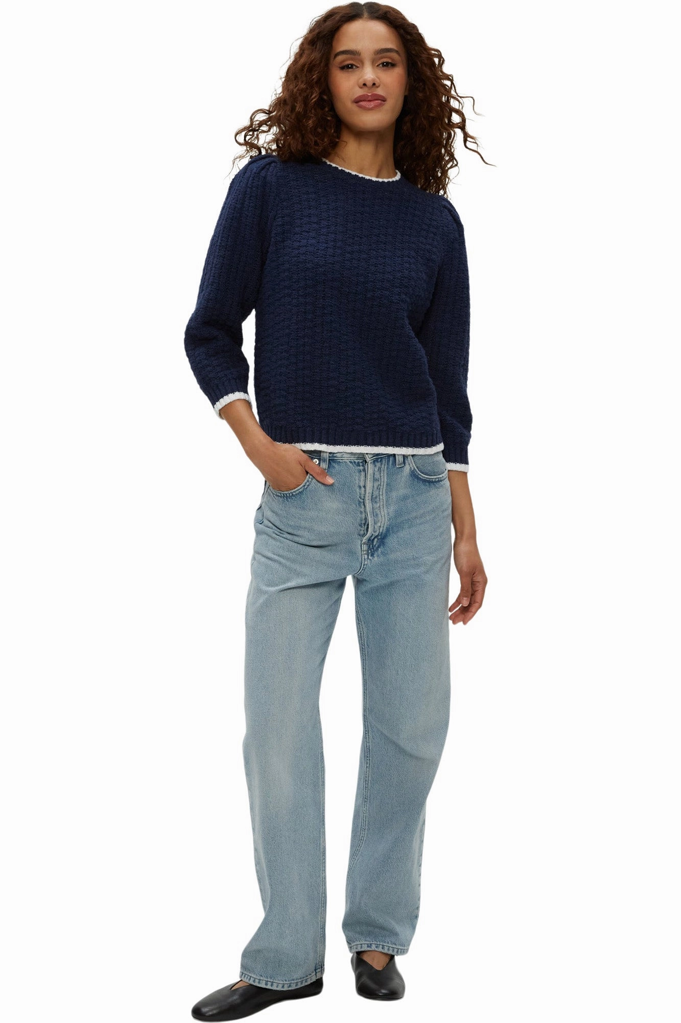 Michael Stars Leonora Puff Sleeve Sweater in Nocturnal Breathable Style