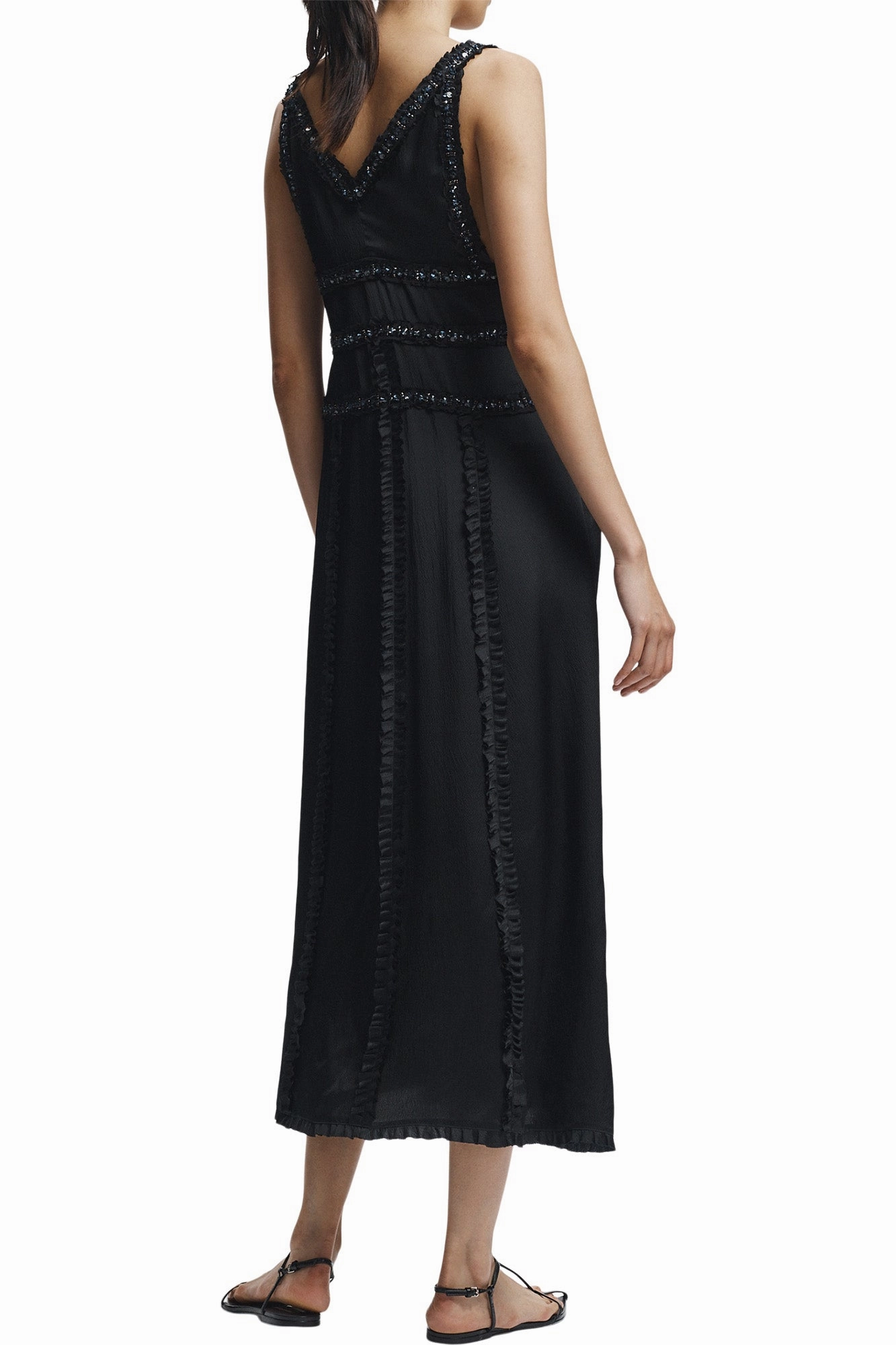 Dance Night Celebrity-Inspired Saint Art Nola Embellished Silk Dress in Black