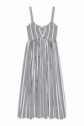 Elastic-Waist The Great Reyes Dress in Parchment Stripe
