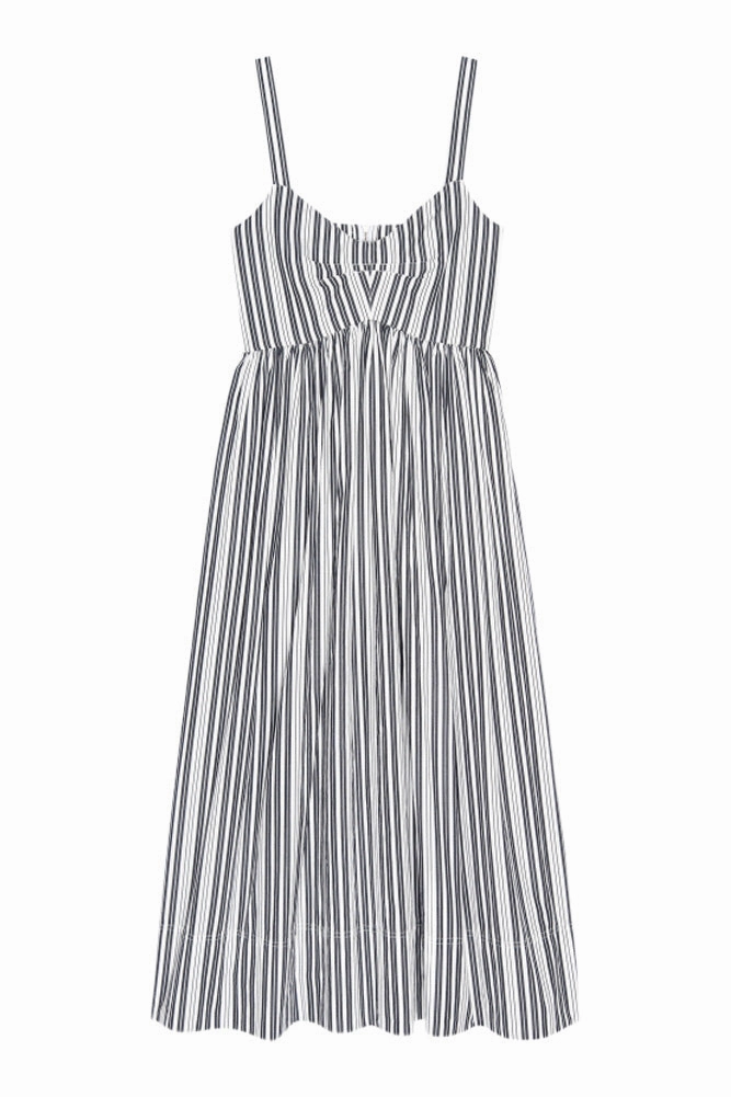 Elastic-Waist The Great Reyes Dress in Parchment Stripe
