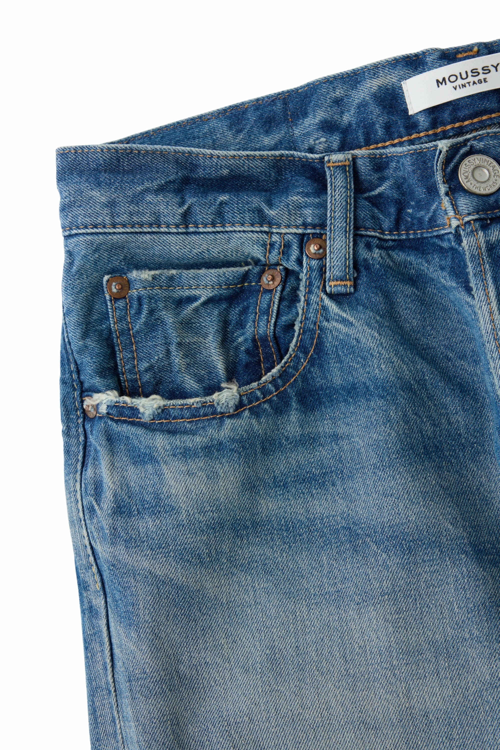 Moussy Denim Bethpage Straight Jeans in Blue Utility Look Colorfast Denim