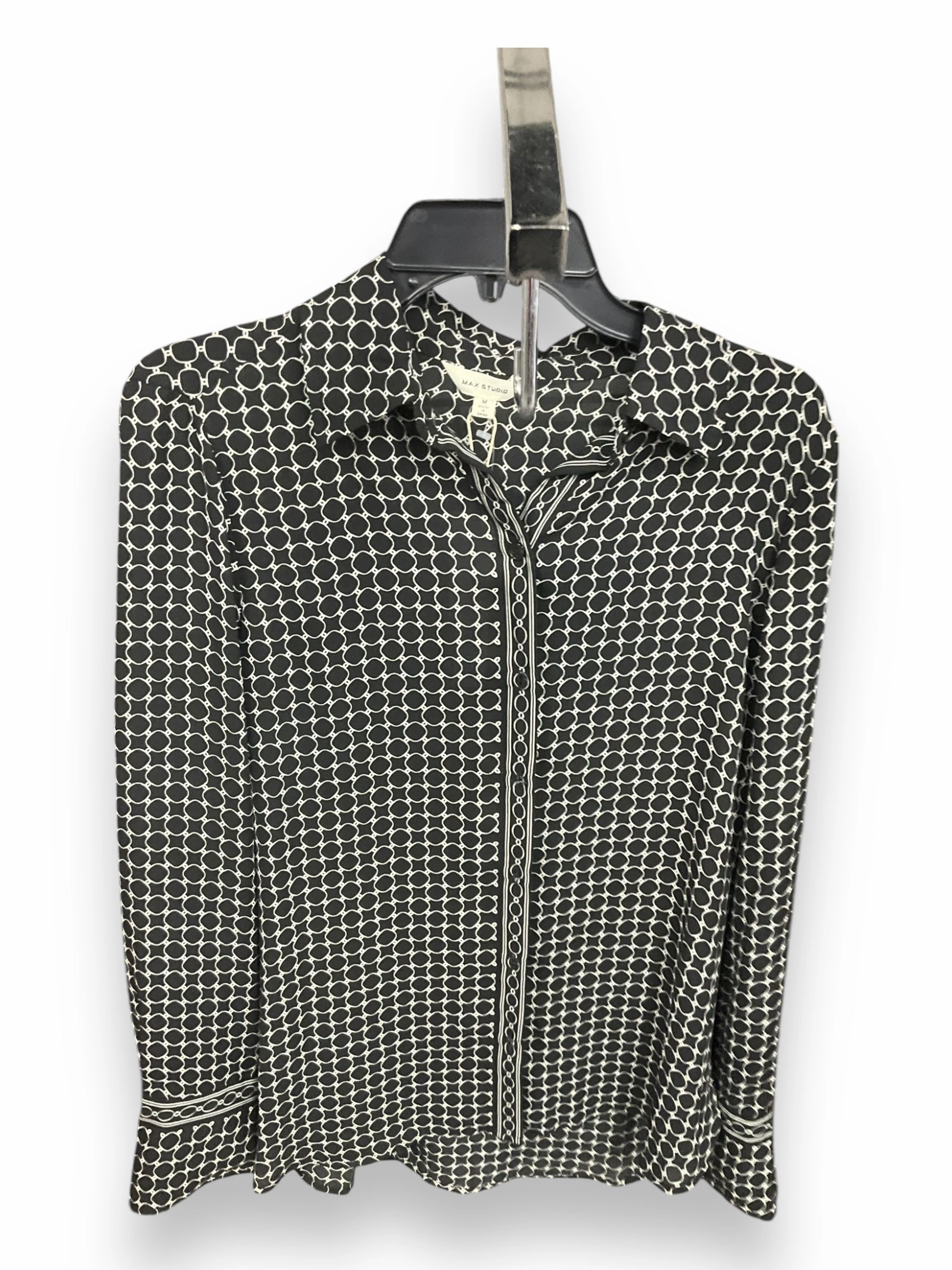 StretchableMaterial Blouse Long Sleeve By Max Studio In Black & White, Size: M