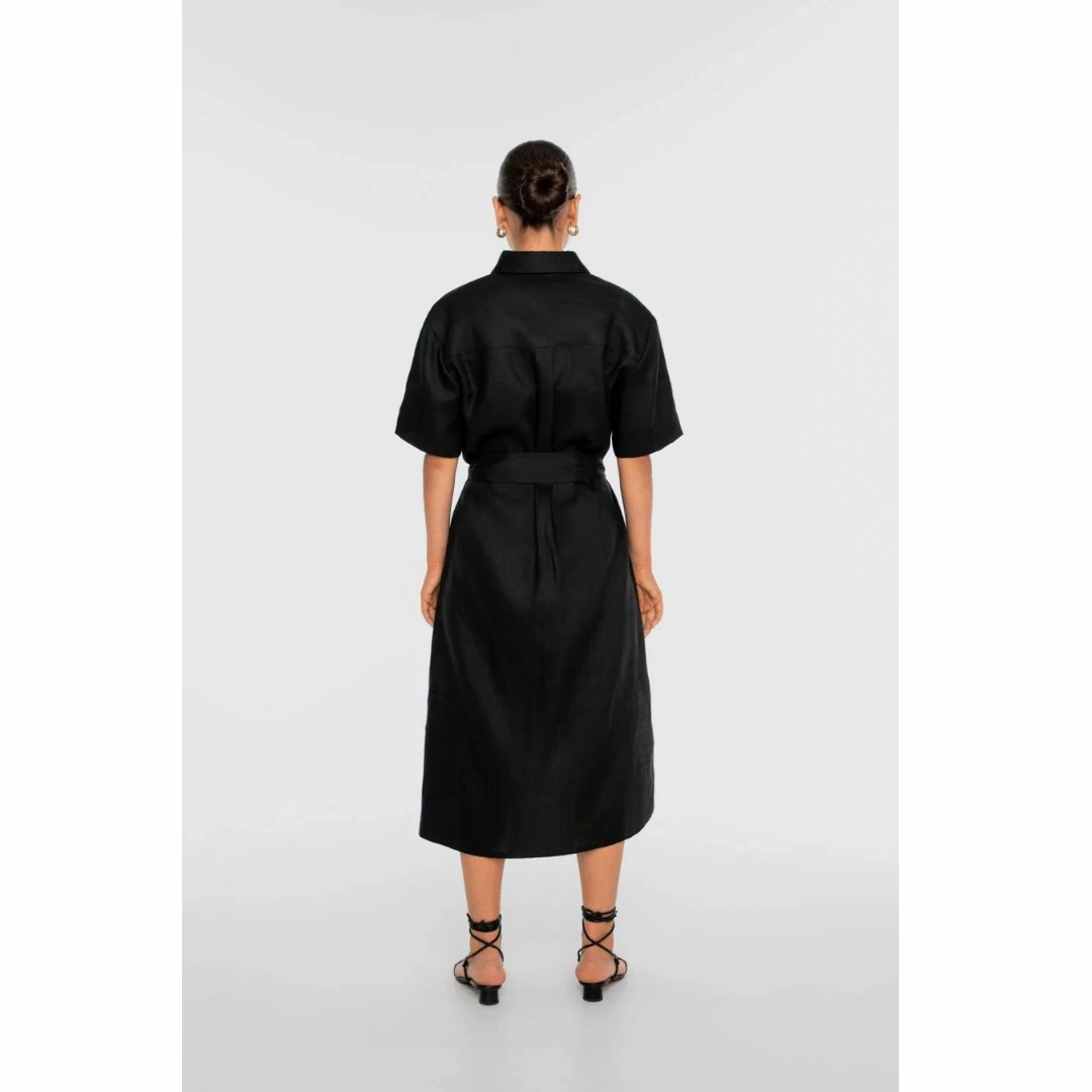 Practical work-to-play piece DAL THE LABEL Linen Midi Shirtdress, Black