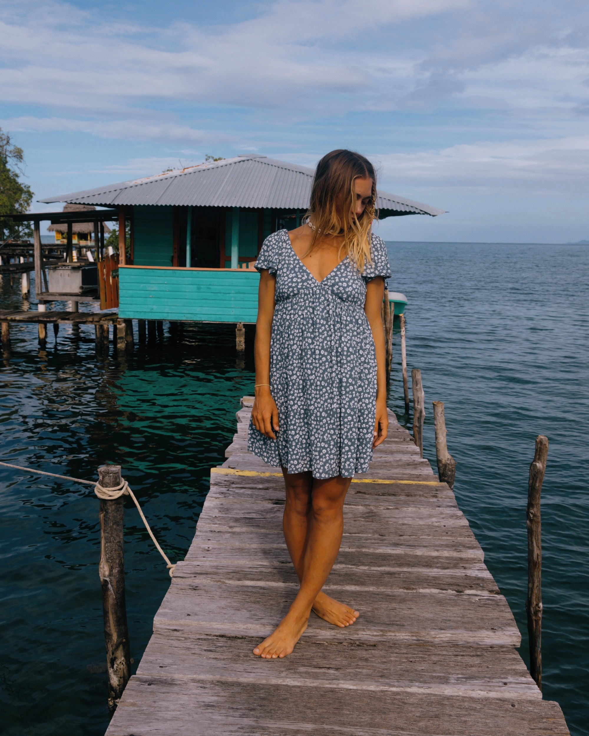 Mainland Dress - Fin Blue Timeless fitted silhouette Sophisticated Comfort