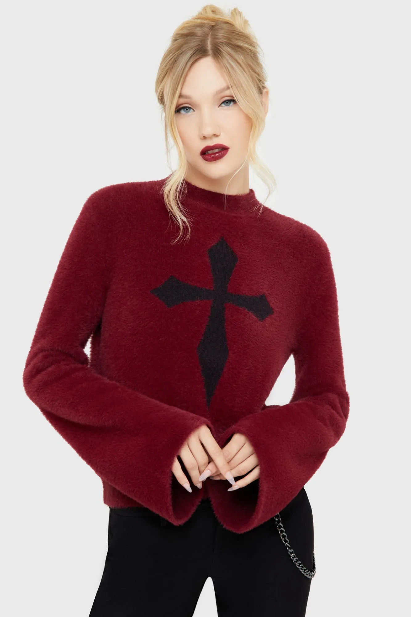Textured Fabric Finish Dead Romantic Sweater [RED/BLACK]