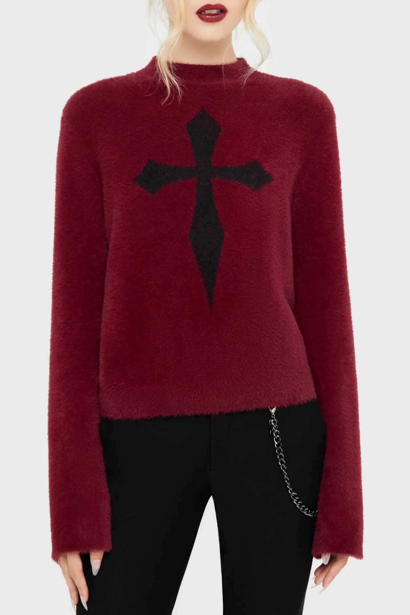 Ultra Soft Texture Dead Romantic Sweater [RED/BLACK]