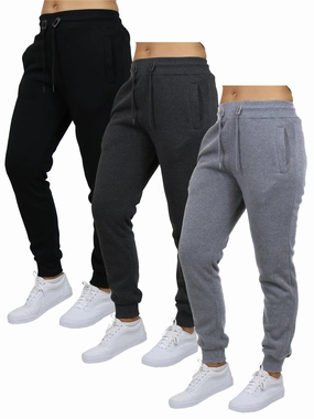 [3-Pack] Women's Loose-Fit Fleece Jogger Sweatpants Athletic Comfort Reinforced Pockets
