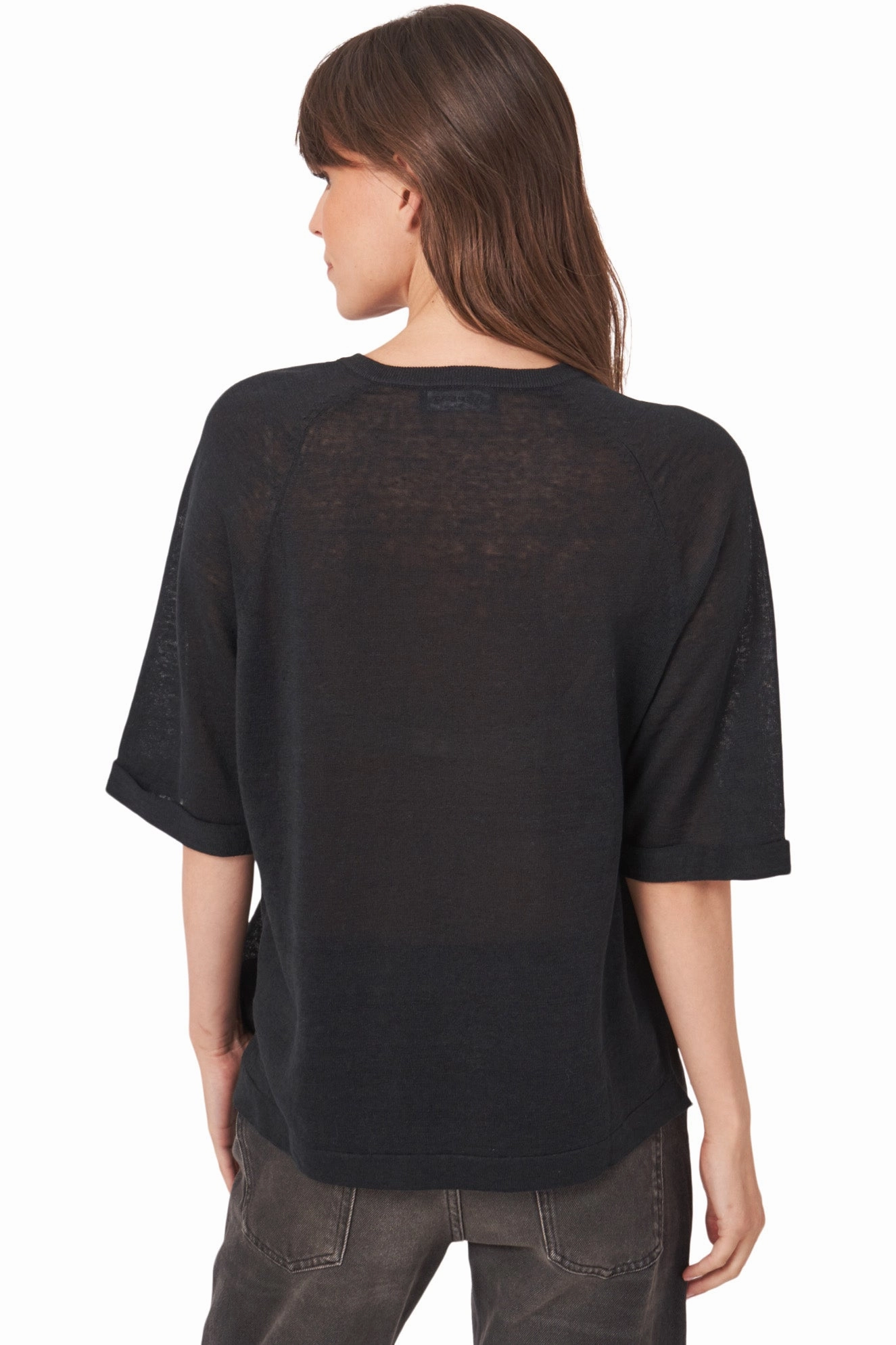 Repeat Cashmere Linen V-neck Sweater in Black Oversized Silhouette