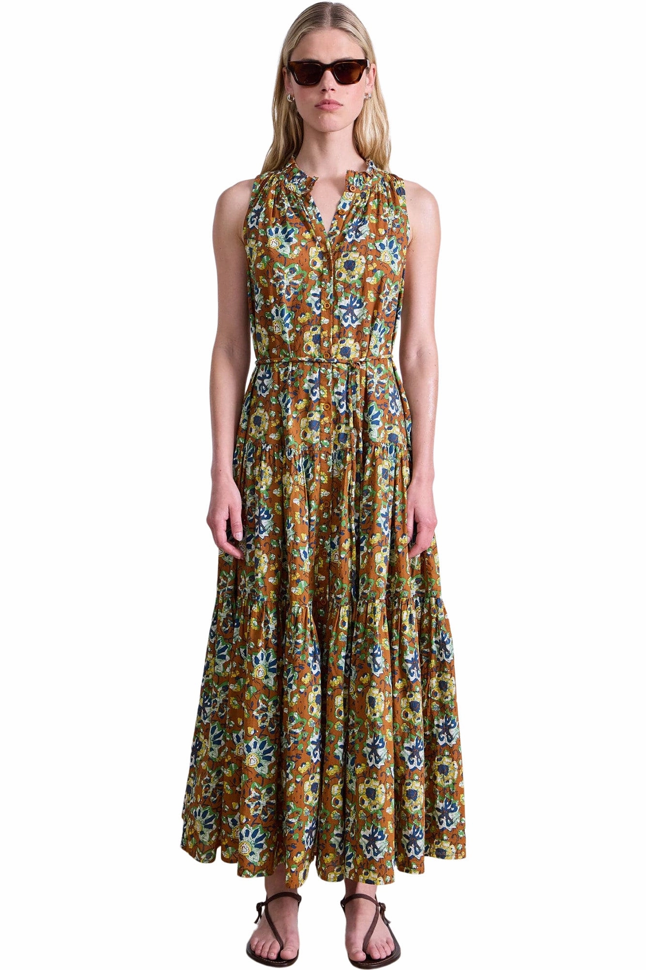 Apiece Apart Trinidad Tank Dress in Batik Floral Bronze Skin Touch Happy Soul