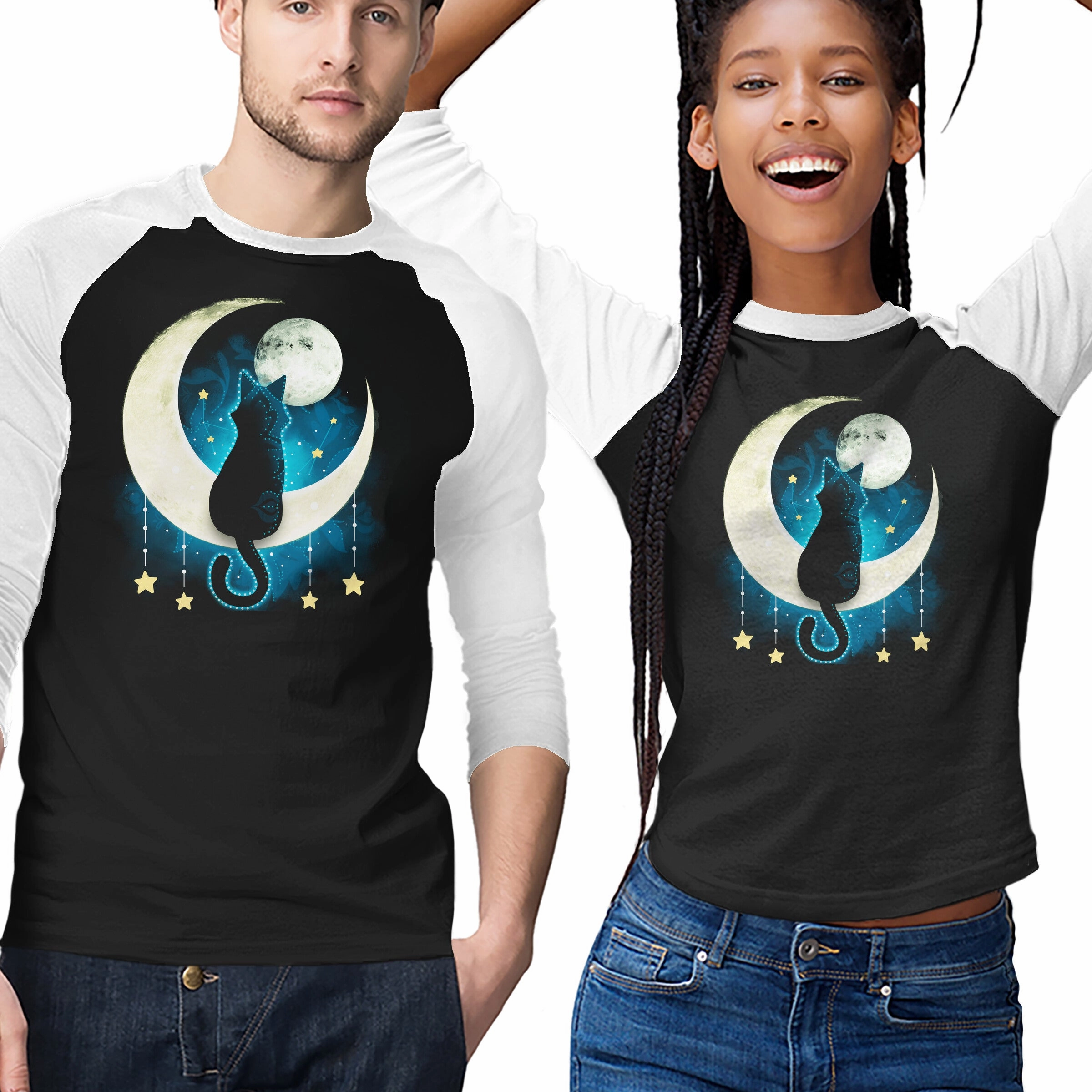 Chic Comfort Style V-Neck Black Moon Cat