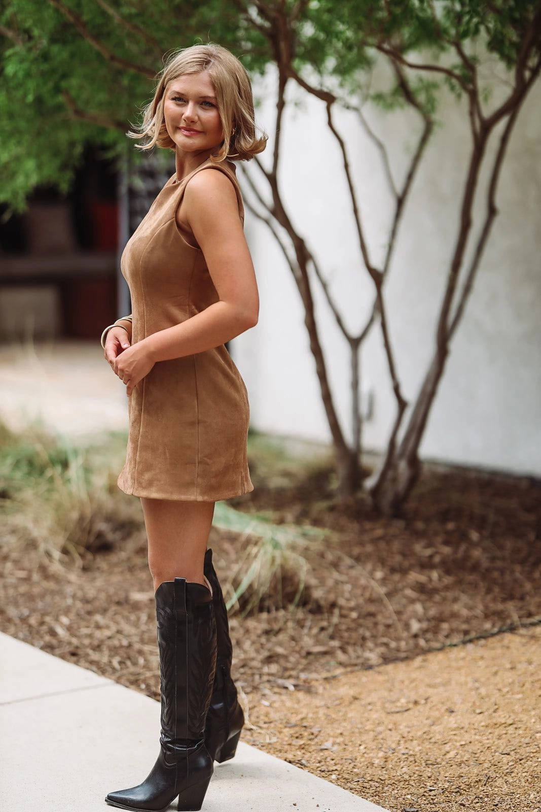 Balanced Tone polka-dot Puzzle Pieces Mini Dress - Camel  (FINAL SALE)