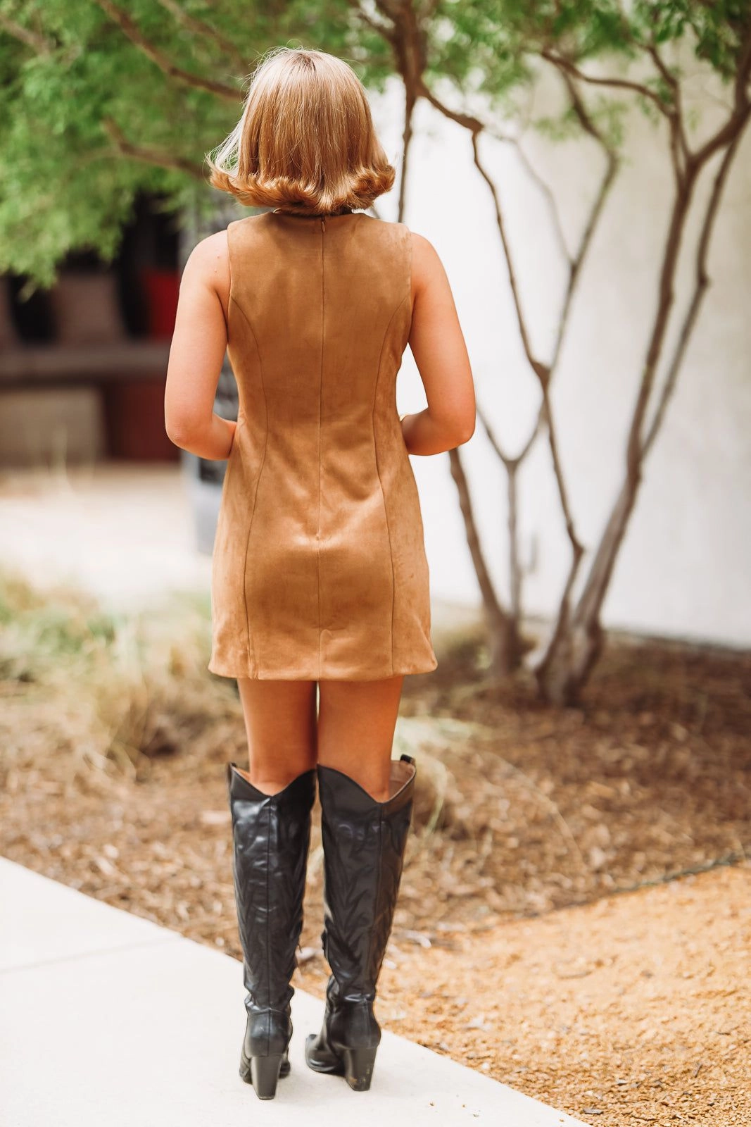 Puzzle Pieces Mini Dress - Camel  (FINAL SALE) Ready Anytime Sheer-Overlay