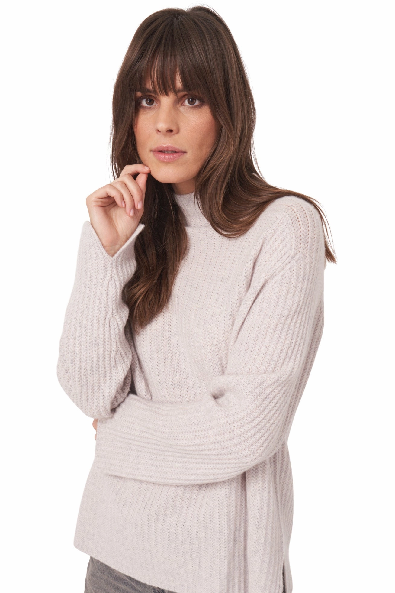 Repeat Cashmere Ribbed Mockneck Turtleneck Sweater in Snow Luxe Touch Chilly Day Knitwear