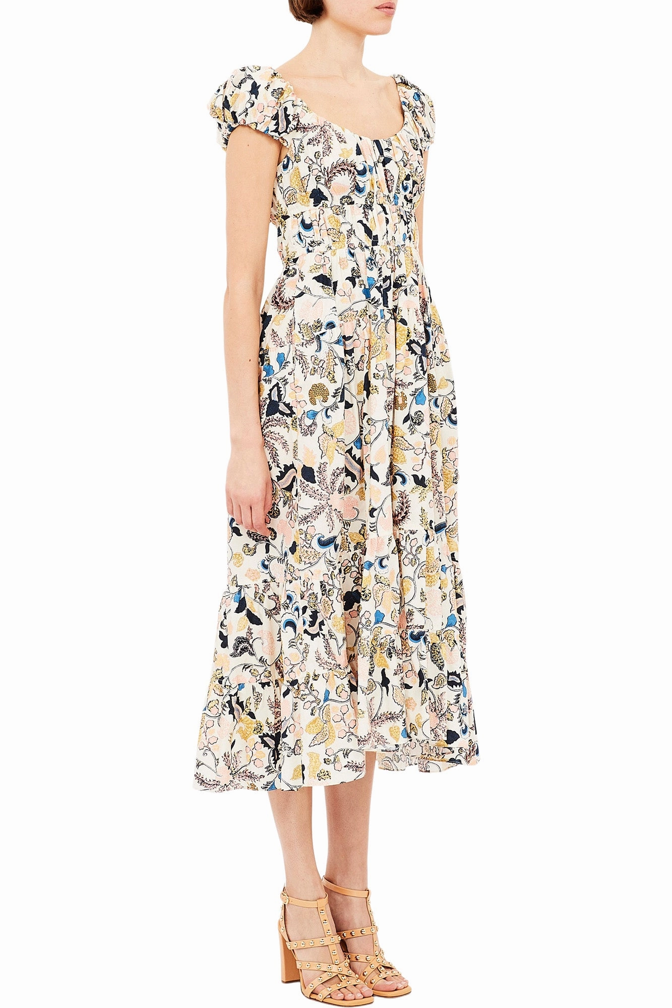 MoistureWickingTechnology Snap-Closure Ulla Johnson Paloma Cap Sleeve Midi Dress in Magnolia