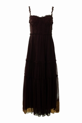Magic Day Sleeve Light Ulla Johnson Talitha Silk Smocked Cami Midi Dress in Mahogany