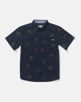 Good Vibes  Ss Woven Kids - Navy Trendsetting Design Daytime Look