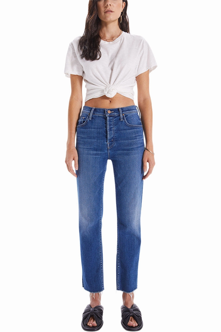 Multi Layer Knee Reinforcement Office Friendly MOTHER Denim The Tomcat Ankle Fray in Let's Just Be Friends