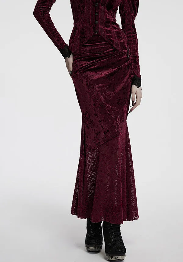 Wrinkle Resistant Weave Aureole [Wine] Velvet | MAXI SKIRT