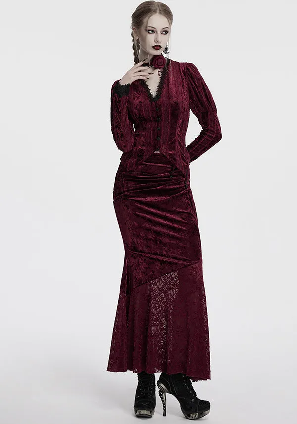 HypoallergenicMaterial StretchableKnit Aureole [Wine] Velvet | MAXI SKIRT