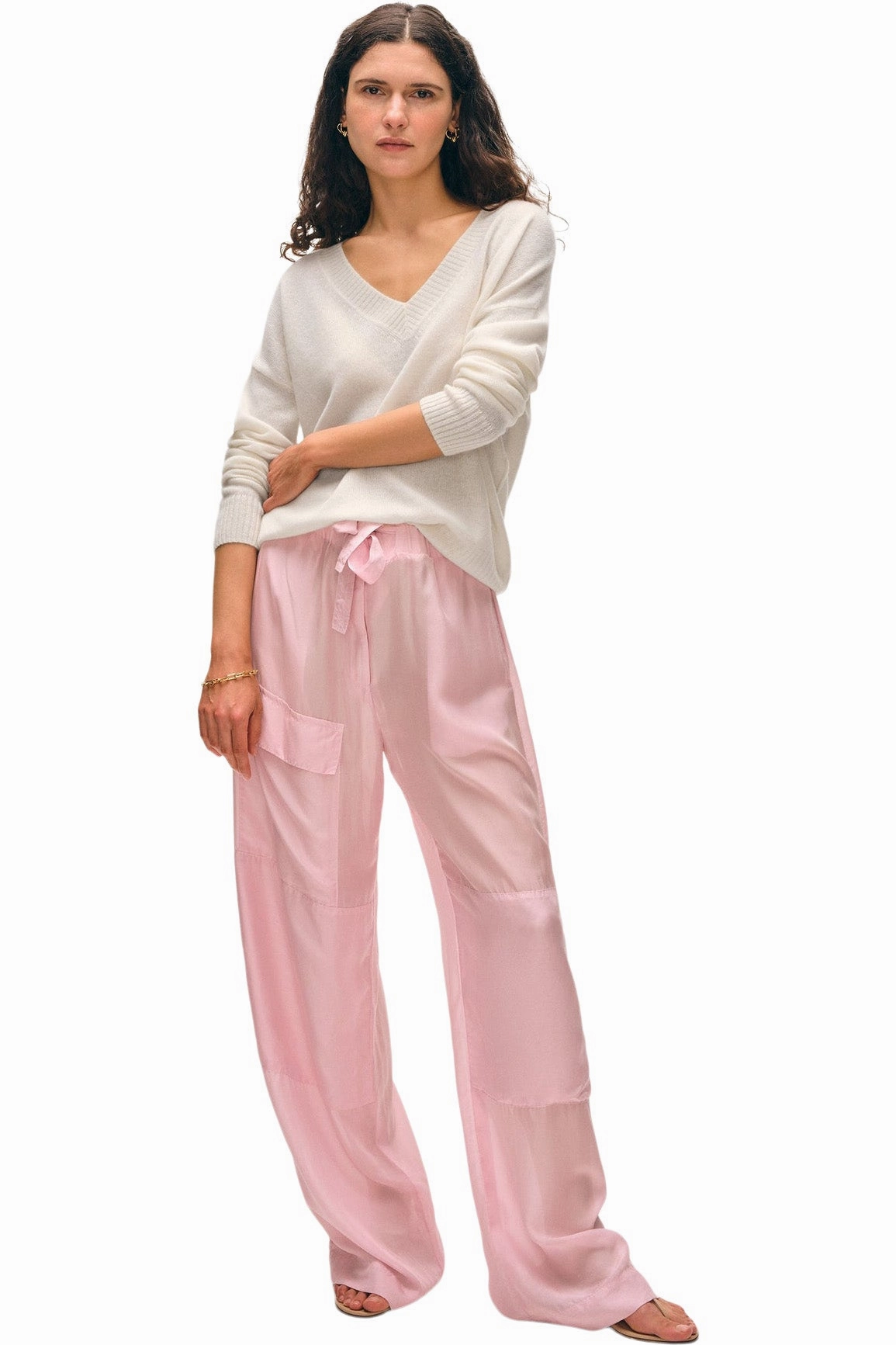 White & Warren Cashmere Featherweight V-neck in Soft White Cold Weather Wear