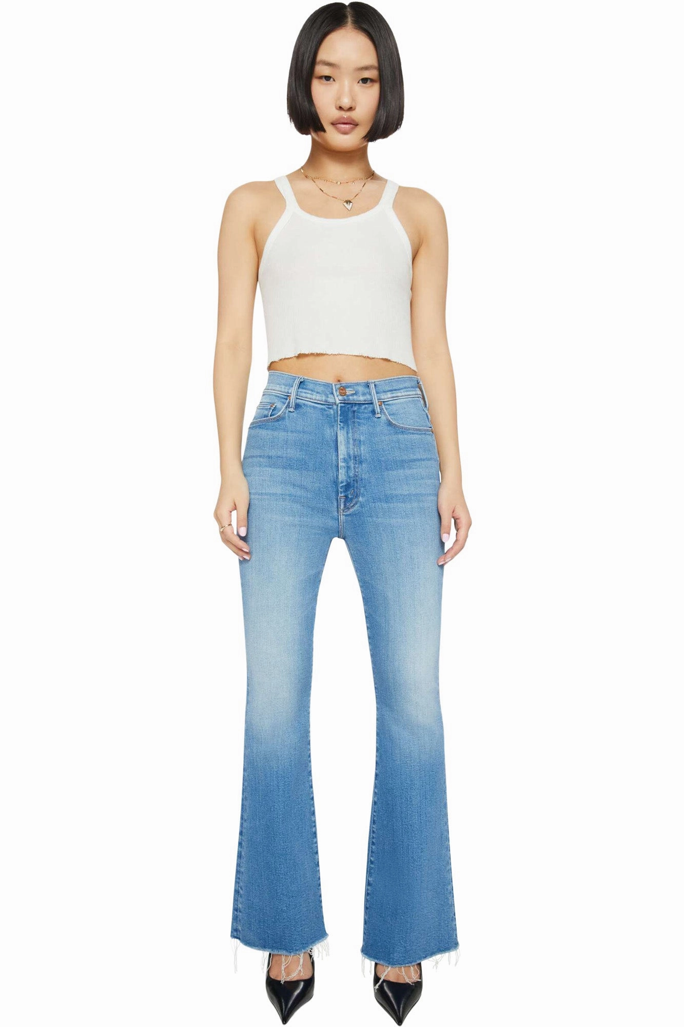 Stylish Silhouette Clean Lines MOTHER Denim Lil Weekender Fray in Read Between the Lines