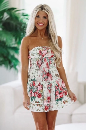 Flirt With Luck Floral Mini Dress - White and Pink Sophisticated Wear