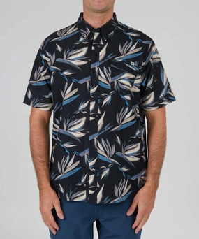 Floral Flyer Ss Tech Woven - Black Wrinkle Free Care