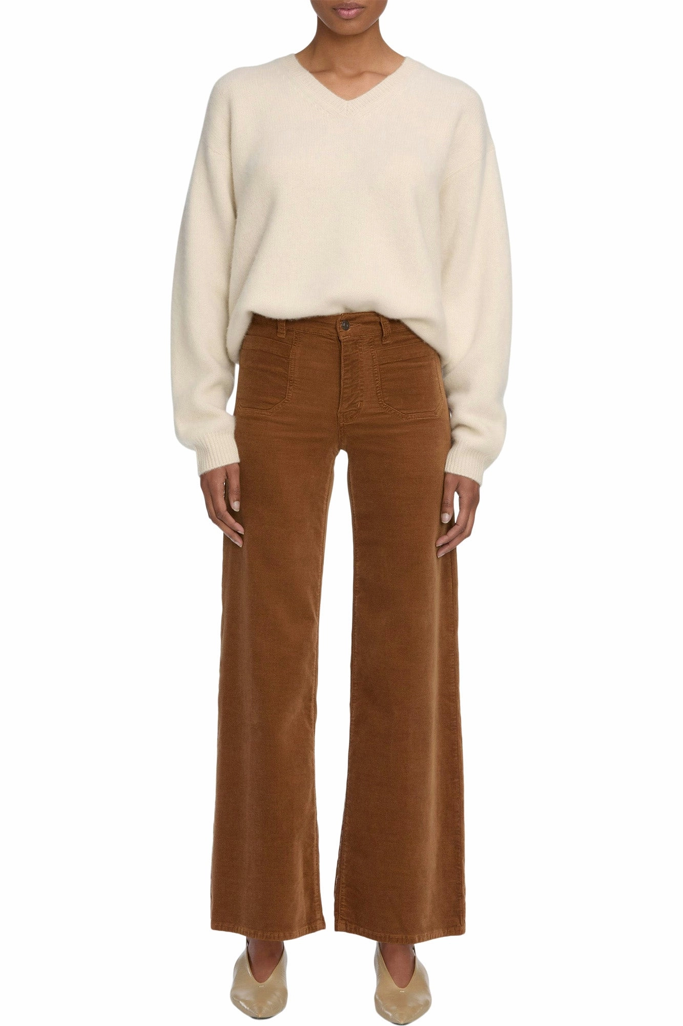 Frame Denim Le Slim Palazzo Modernist Pocket Corduroy in Maple Brown Travel Ready Basic Attire