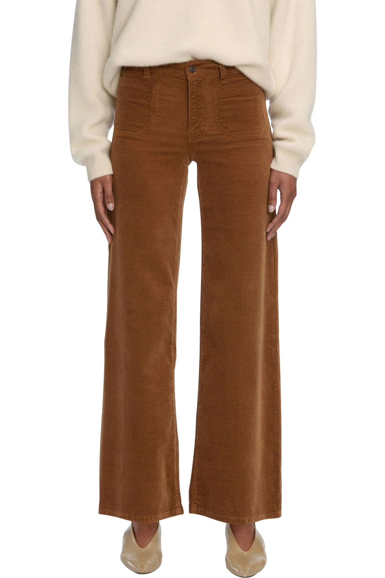 Frame Denim Le Slim Palazzo Modernist Pocket Corduroy in Maple Brown Heavyweight Denim