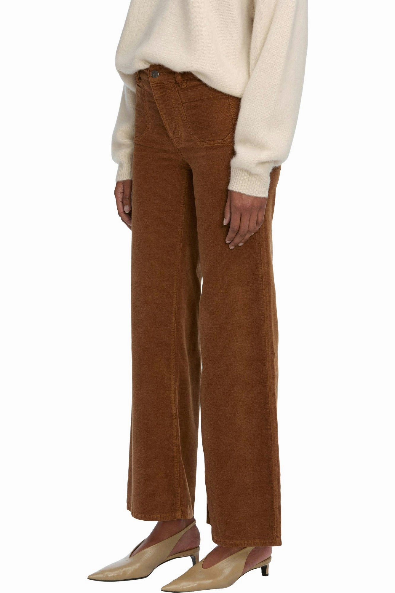 Frame Denim Le Slim Palazzo Modernist Pocket Corduroy in Maple Brown Minimalist Weekend Getaway Casual