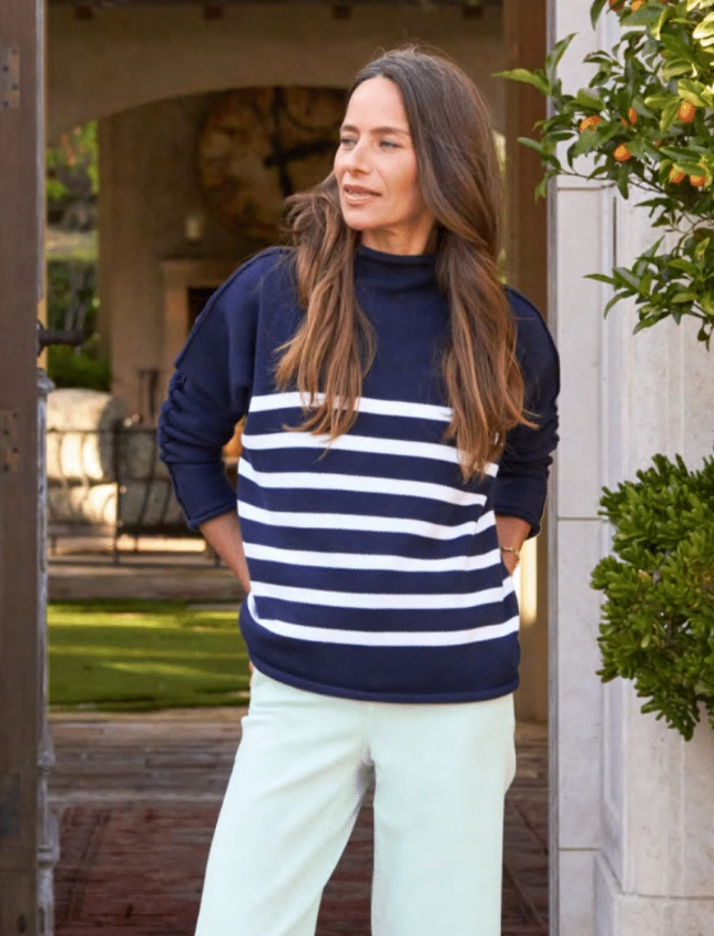 Casual Essentials Frank & Eileen Monterey Sweater in Marine with White Stripe
