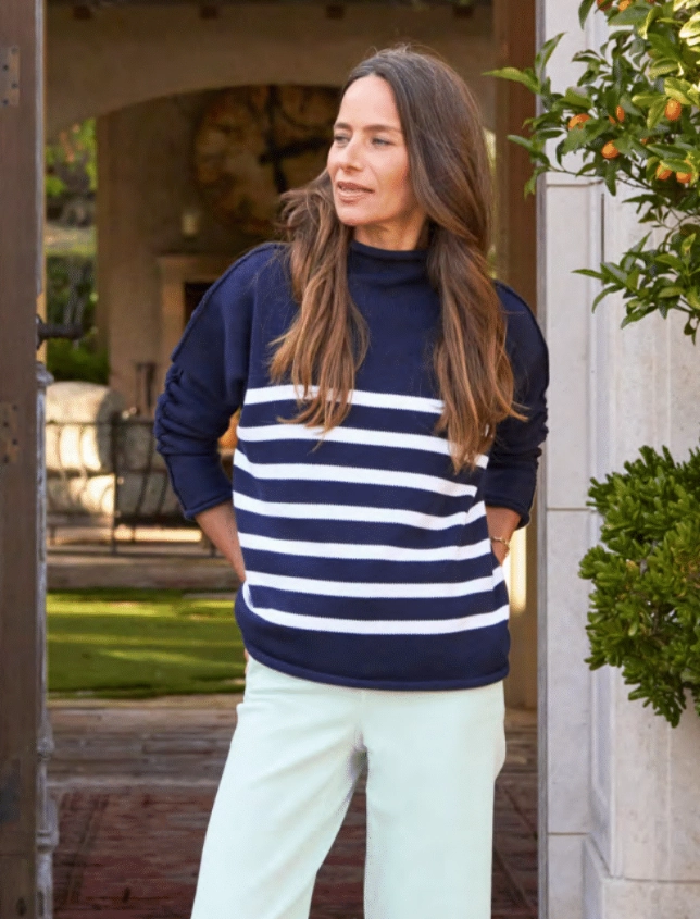 Frank & Eileen Monterey Sweater in Marine with White Stripe Everyday Comfort Wear