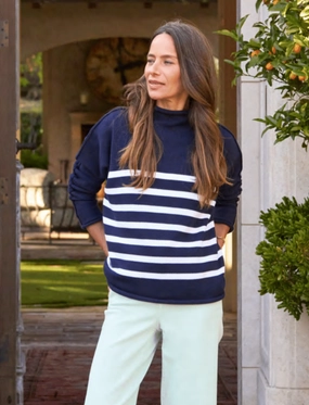 Frank & Eileen Monterey Sweater in Marine with White Stripe Perfect Comfort