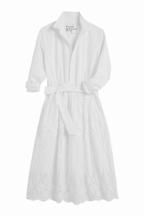 High-waisted evening piece Frank & Eileen Grace Eyelet Midi Dress in White