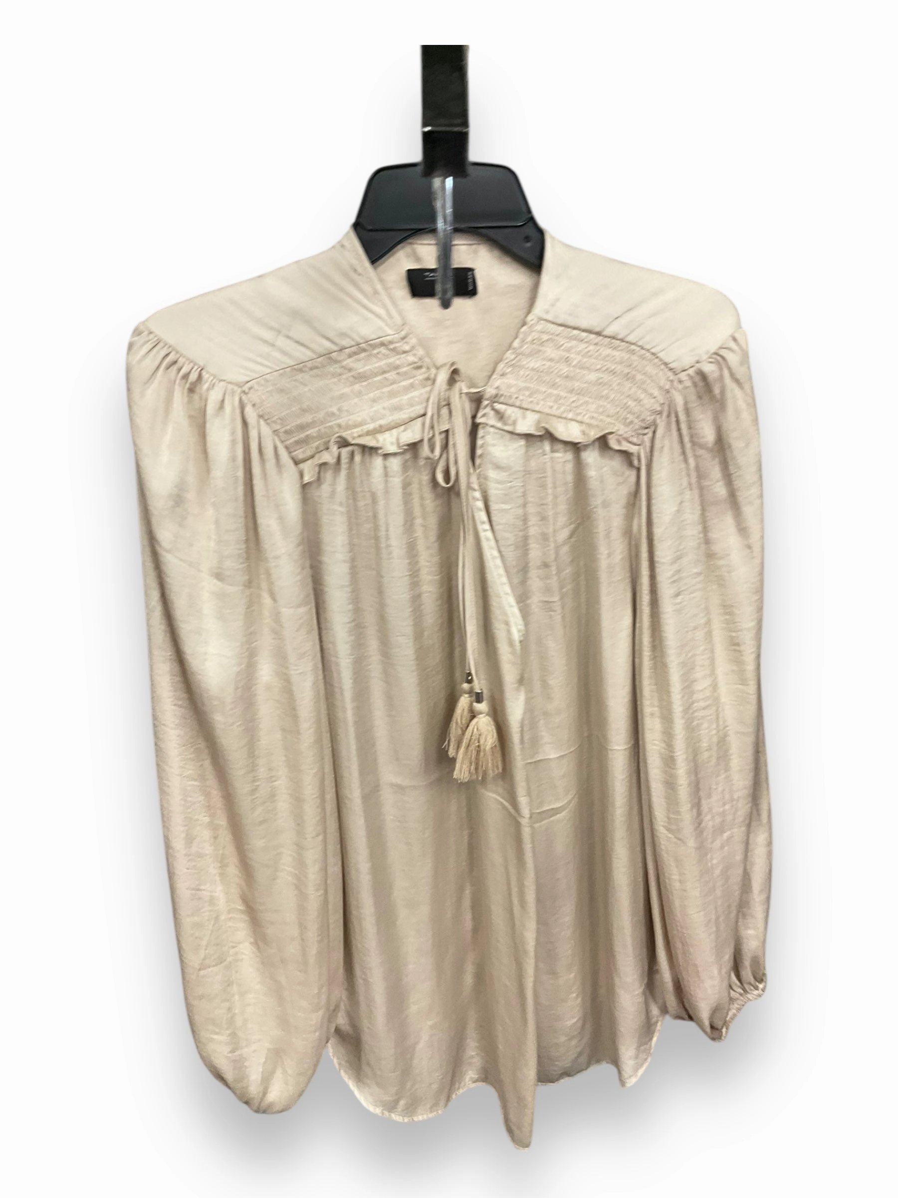 Blouse Long Sleeve By Tahari By Arthur Levine In Beige, Size: 2x StretchFit DoubleLayeredHem