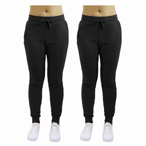 DoubleLayeredFabric Core Basic GBH Women's Slim Fit Fleece Jogger Sweatpants with Zipper Pockets 2-Pack