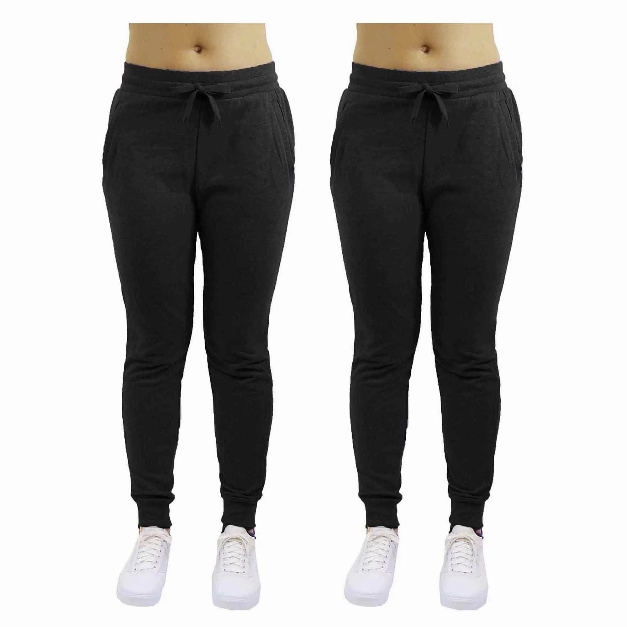Supportive Waistband Wrinklefree GBH Women's Slim Fit Fleece Jogger Sweatpants with Zipper Pockets 2-Pack