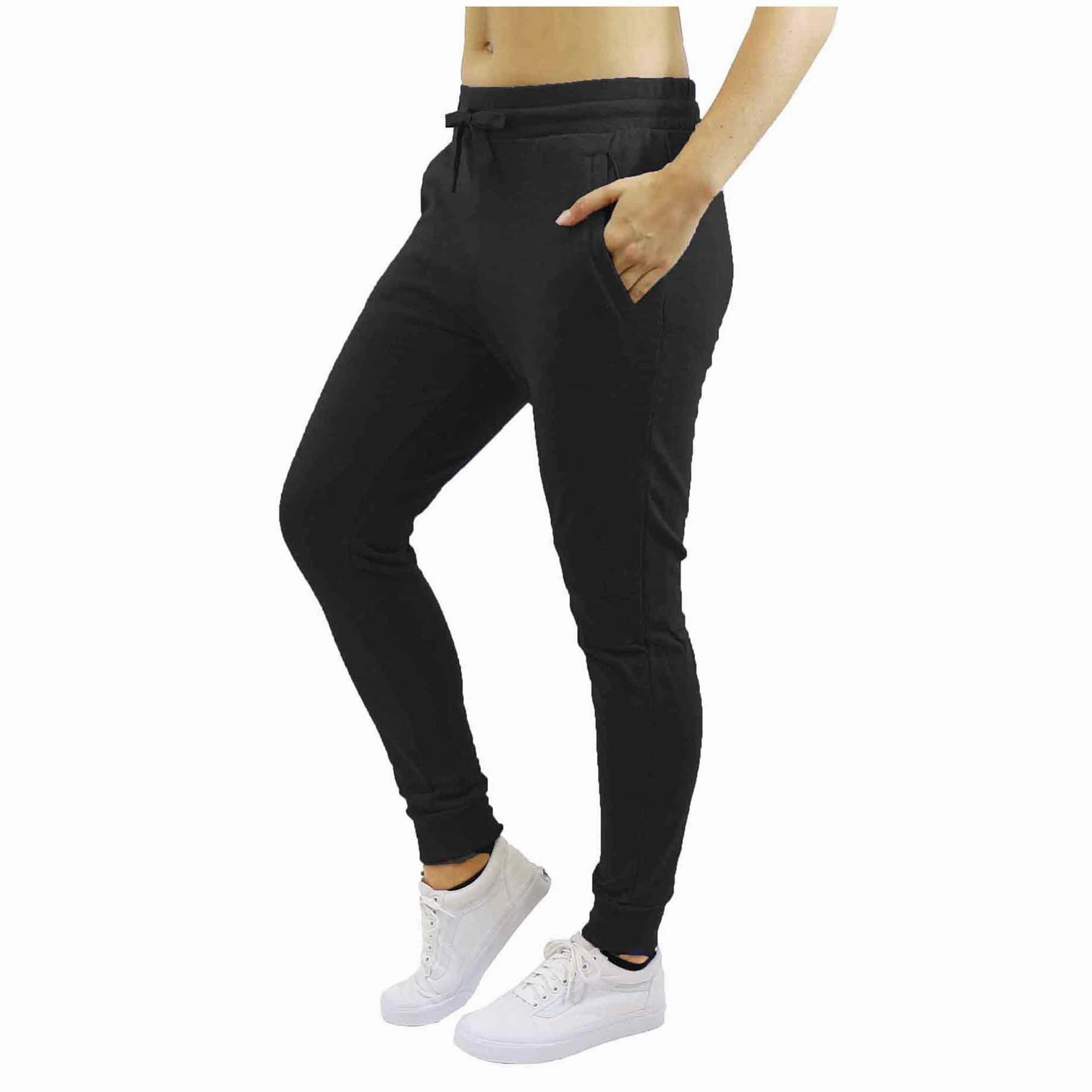 Double Needle Stitching Bi Stretch Fabric GBH Womens Fleece Jogger Sweatpants with Zipper Pockets - SLIM FIT