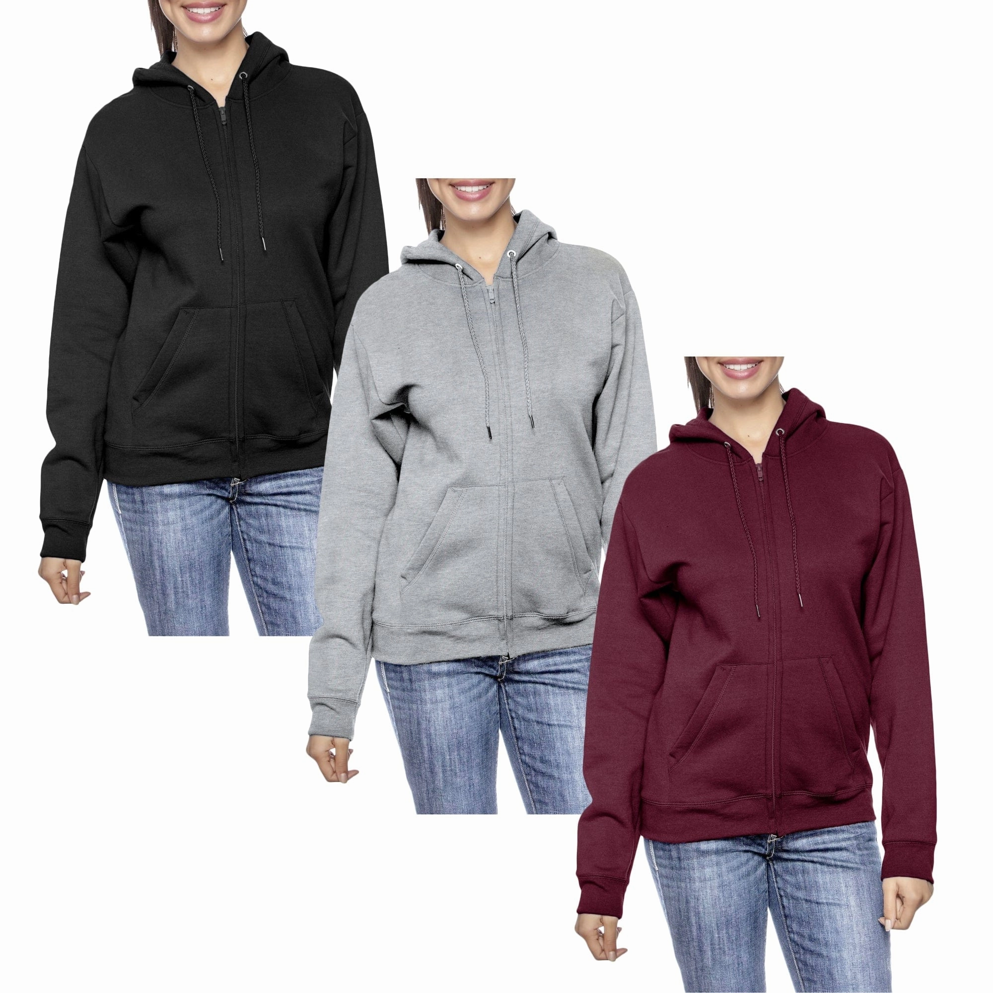 College Essential [3-Pack] Women??s Oversized Loose-Fit Fleece-Lined Full-Zip Hoodie