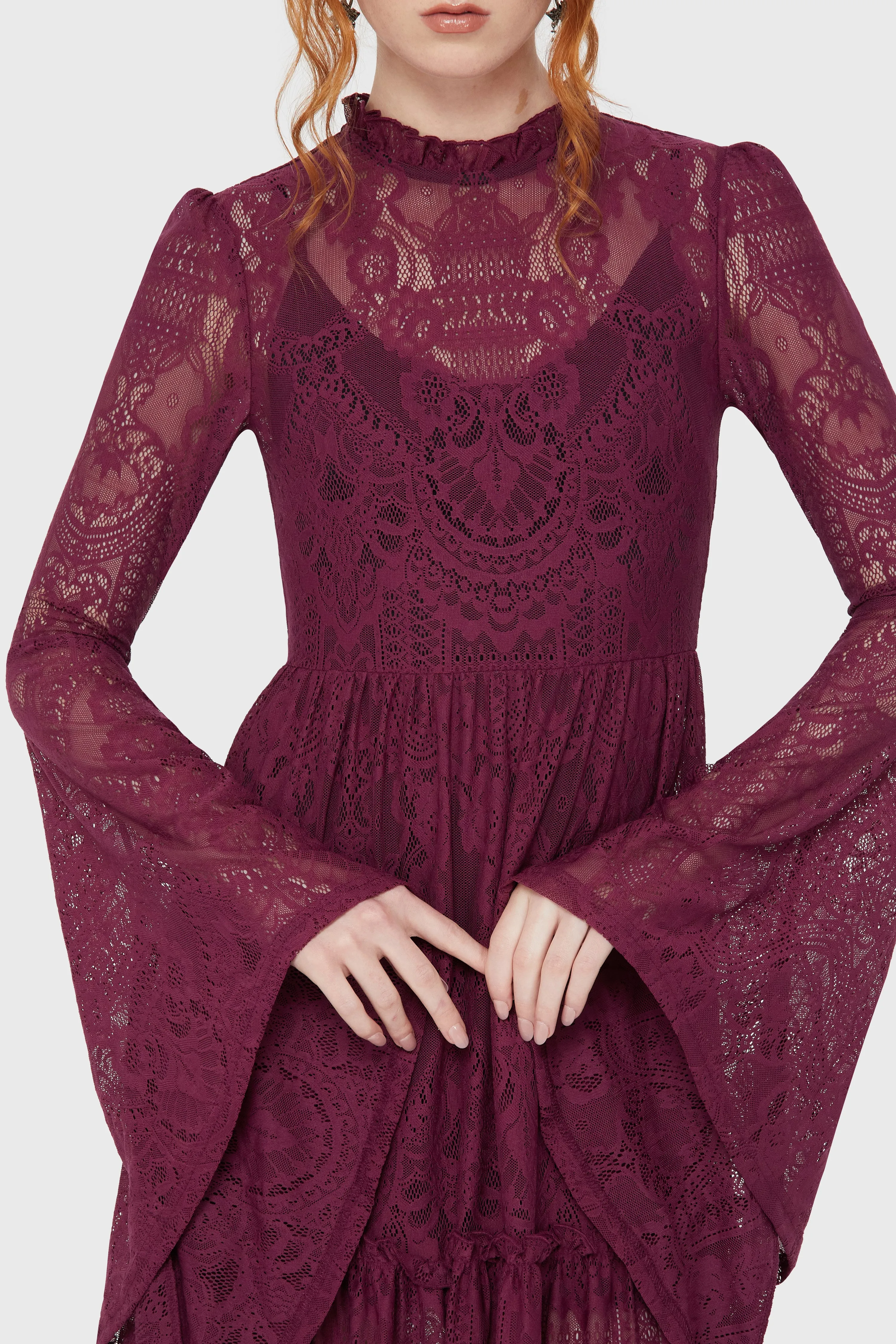 Moisture Management Fabric Athletic Look Hecate Lace Maxi Dress [Plum]